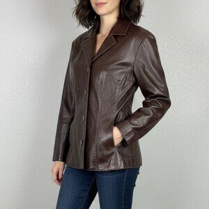 Wilson's Leather Chocolate Brown Button Down Leather Jacket L - Retro, Bohemian
